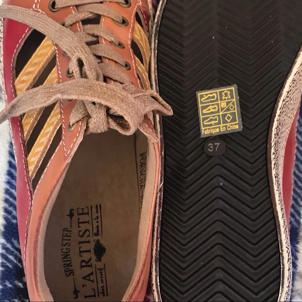 L’ARTISTE SPRING STEP PORSCHA HAND PAINTED LEATHER FLATFORM SNEAKER SZ 37 - Picture 6 of 12